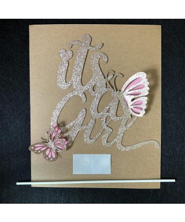 Double Sided Rose Gold 'It's A Girl' with Butterfly Cake Topper - Pink Baby Shower Decor - Buy Online on SooperMarket.com