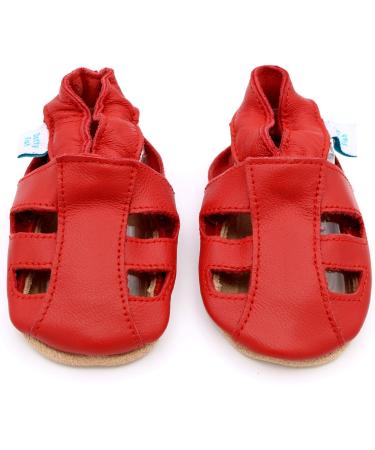 Dotty Fish Soft Leather Baby Shoes | Toddler Sandals | Non-slip Suede Soles | Red, 0-6 Months to 3-4 Years - Buy Online on SooperMarket.com