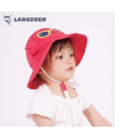 LANGZHEN Beach Sun Protection Hat for Baby Girls - Adjustable Wide Brim Summer Play Hat with Chin Strap Crimson - Crab XL - Buy Online on SooperMarket.com