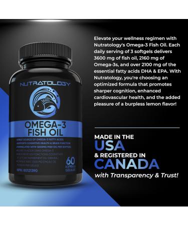 Omega 3 Fish Oil Supplement Triple Strength - 1200MG Fish Oil 720 MG Omega 3 432MG EPA & 288MG DHA Per Softgel. Burp-less Lemon Flavour - Great Source Of Omega 3 Fatty Acids - Omega 3 Supplements - Supports Cognitive Health & Brain Function - 60 Softgels  - Buy Online on SooperMarket.com