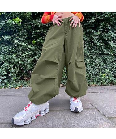 Gufesf Women's Y2K Cargo Pants Baggy Low Waist Wide Leg Streetwear with Big Pockets - Ak-a-green Small - Buy Online on SooperMarket.com