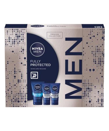 NIVEA MEN Fully Protected Gift Set (3 Products) Men's Skincare Gift Set with Face Wash Exfoliating Scrub and Moisturiser Perfect as Christmas or Birthday Gift for Him