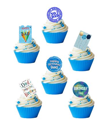 24 Stand Up Happy Birthday Dad Daddy Father Themed Edible Wafer paper Cake Toppers Decorations