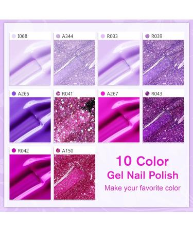 Shining She Gel Nail Polish Set - 10 Colors Purple Rose White Glitter Kit - Soak-Off UV/LED - 8ML - Ideal for Nail Art Salon & Home DIY - Buy Online on SooperMarket.com
