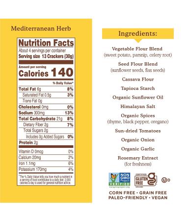 Simple Mills Mediterranean Herb Pita Crackers - Gluten Free, Vegan Snack - Paleo Friendly - 4.25oz - Buy Online on SooperMarket.com