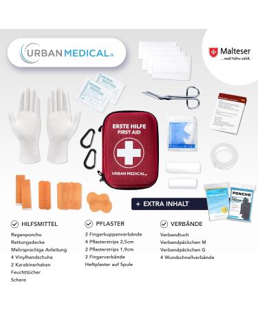 Urban Medical Outdoor First Aid Set - Fully Equipped Kit with Malta Emergency Brochure Rescue Blanket & Rain Poncho | Ideal for Car & Bike | DIN13167 - Buy Online on SooperMarket.com