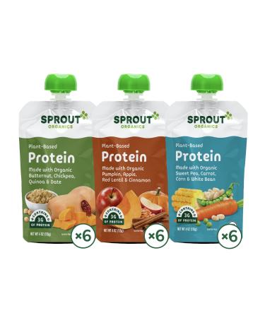 Sprout Organic Baby Food Stage 3 Pouches Butternut Chickpea Pumpkin Red Lentil and Sweet Pea White Bean Variety Pack 4 Oz Purees (Pack of 18)