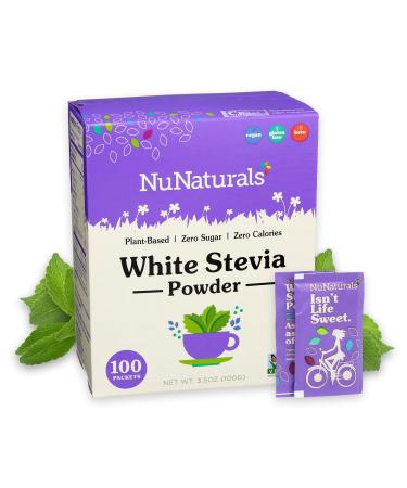 NuNaturals NuStevia White Stevia Powder 100 Packets 3.5 oz (100 g)