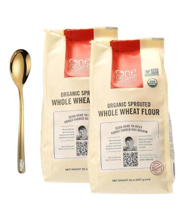 One Degree Organic Foods, 32 oz – Organic Sprouted Whole Wheat Flour, with Moofin Golden SS Spoon, High Protein, Ideal for Muffins & Pancakes - Fiber-Rich Organic Whole Wheat Flour - Pack of 2