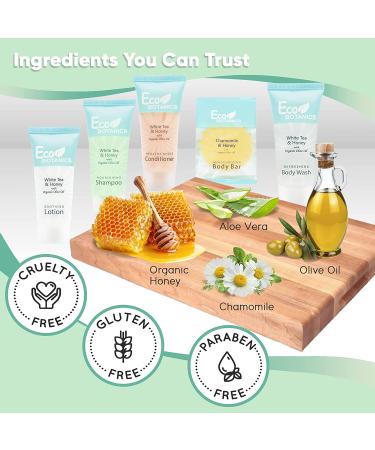 Eco Botanics Hotel Toiletries Bulk Set | All-In-One Kit Amenities for Hotels | Travel Size Shampoo, Conditioner, Body Wash, Lotion & Bar Soap | 75 Pieces - Buy Online on SooperMarket.com