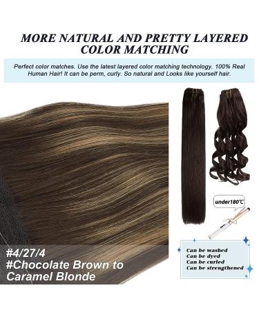 GOO GOO Balayage Chocolate Brown to Caramel Blonde Human Hair Extensions - 16 Inch Invisible Wire Hairpiece - Buy Online on SooperMarket.com