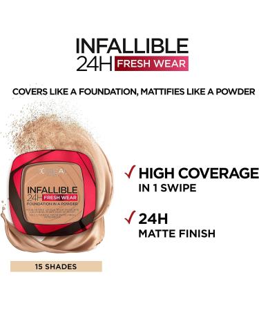 L'Or al Paris Infallible 24H Fresh Wear Foundation in a Powder Full-coverage Longwear Weightless Smooth Finish Water-proof and Transfer-proof 120 Vanilla 120 Vanilla 9 g (Pack of 1) - Buy Online on SooperMarket.com