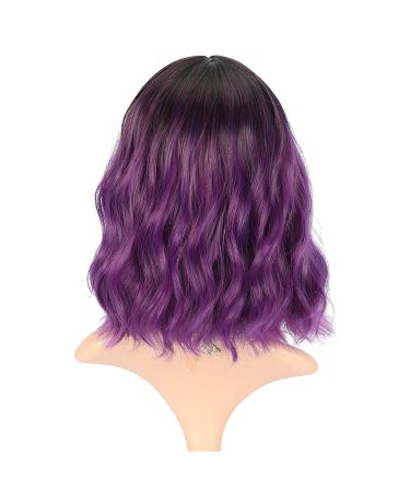 FAELBATY Short Purple Bob Wig with Bangs | Ombre Dark Purple Synthetic Cosplay Wig for Women - Buy Online on SooperMarket.com