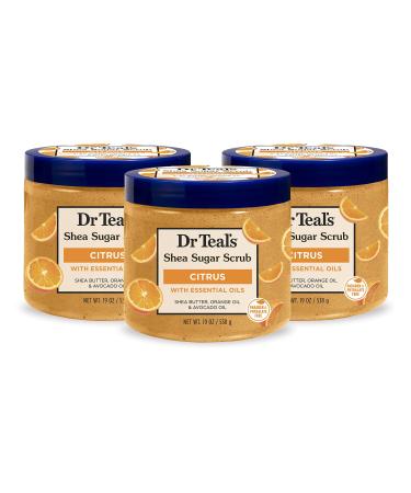 Dr Teal's Shea Sugar Body Scrub Citrus with Essential Oils & Vitamin C 19 oz (Pack of 3) (Packaging May Vary)