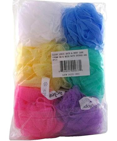 Clean Logic Mesh Bath Sponge 40G (6 Pieces) Assorted Colors