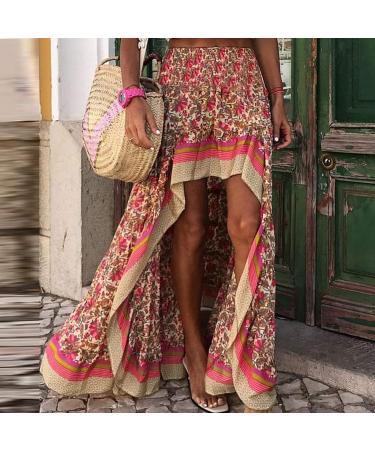 Sanahy Women Boho Floral Print High Low Maxi Dress - Red - Buy Online on SooperMarket.com