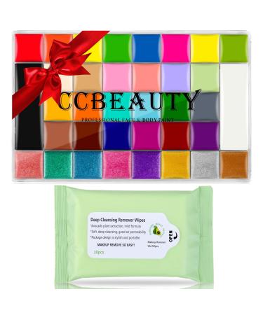 CCbeauty Professional Face Painting Kit 36 Colors Face Body Paint Kit Halloween Makeup Sfx Special Effects Makeup Kit Cosplay Makeup Palette with Avocado Cleansing Towel 36 colors + Cleansing Towel