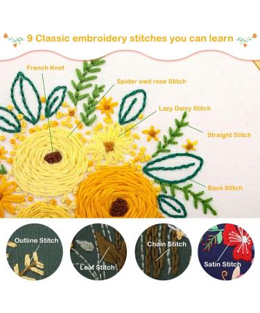 Mocoosy 3 Pack Embroidery Starter Kit for Beginners - Cross Stitch Sets with Pattern, Instructions, Fabric, Hoops, and Threads - Buy Online on SooperMarket.com