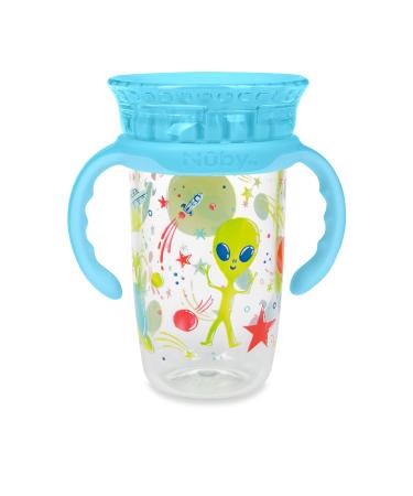 Nuby 360 Edge 2 Stage Drinking Rim Cup with Removable Handles & hygienic Cover: 10 Oz/ 300 Ml 12M+ Space Aqua 80809