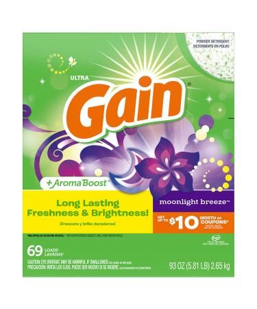 Gain Powder Laundry Detergent for Regular and HE Washers, Moonlight Breeze Scent, 93 ounces (Packaging May Vary) Moonlight Breeze 5.81 Pound (Pack of 1)