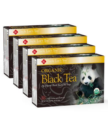Uncle Lee’s Organic Black Tea, 100% Natural Premium Black Tea, Full Bodied Flavor, Use for Hot Tea or Iced Tea Beverages, Pack of 4 - 100 Tea Bags per Box