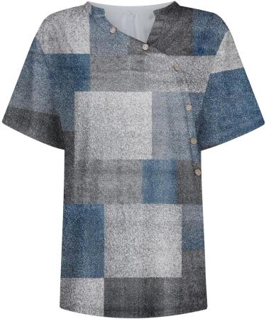 Buy Women's Oversized V Neck Short Sleeve Tops - Trendy Loose Casual Printed Button Down T-Shirt in Blue - Perfect for All Occasions - Buy Online on SooperMarket.com