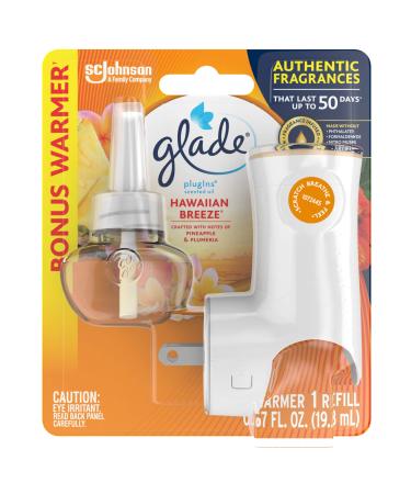 Glade PlugIns Refills Air Freshener Starter Kit, Scented Oil for Home and Bathroom, Hawaiian Breeze, 0.67 Fl Oz, 1 Warmer + 1 Refill