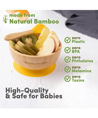 Bimba Bambino Baby Weaning Set - Bamboo Suction Plate, Bowl, 2 Spoons, Silicone Bib | Non-Toxic, Natural Bamboo, Green - Buy Online on SooperMarket.com
