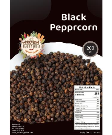 Black Peppercorns | 200gm | Whole Black Pepper | Natural | Without Additives | 100% Natural Whole Black Peppercorns | Premium Quality 200 Gram