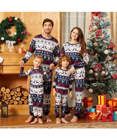PatPat Family Christmas PJs Matching Sets - Reindeer & Snowflake Patterned Sleepwear for Couples & Kids (8-9 Years) - Royal Blue - Buy Online on SooperMarket.com