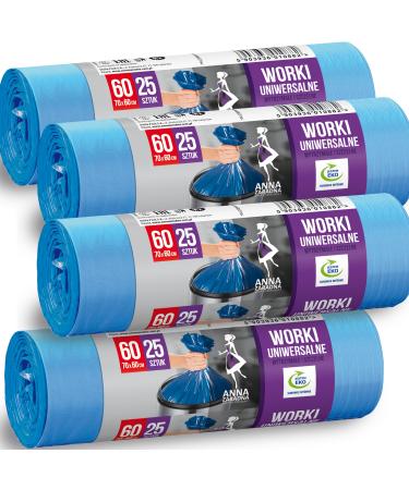 Blue garbage bags 60l with handle extra thin advantage pack 100 pieces - 70x60cm 9.5 m 100% recycled EucertPlast - Henkel closure office & everyday use durable 100 pieces (1 Pack) 100 pieces - 60 l - 9.5 m