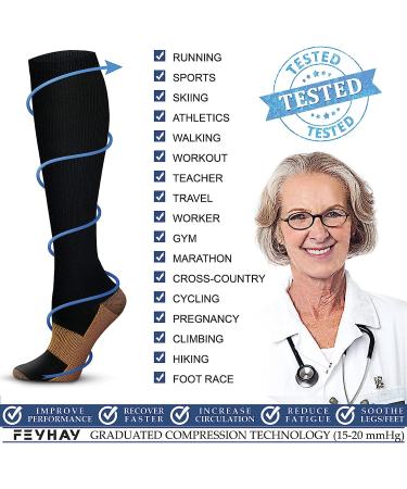 Copper Compression Socks (3 Pairs) 15-20 mmHg - Best for Athletic & Daily Use Men & Women, Running, Climbing Large-X-Large, Black - Buy Online on SooperMarket.com