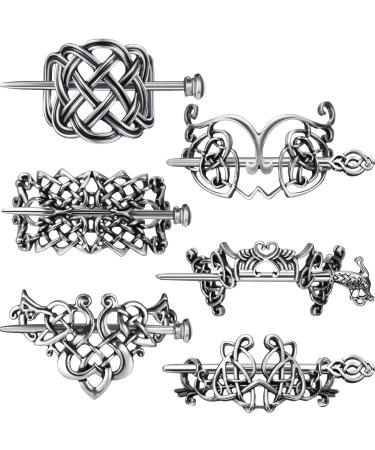 6 Pieces Vintage Silver Celtic Hair Slide Hairpin Celtic Knot Hair Stick Creative Hair Barrette Metal Hair Stick Clips Hair Pin Hair Accessories for Women Girls