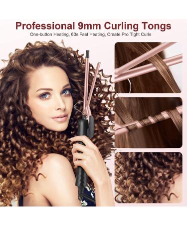 Curling Wand 9MM Thin Curling Iron Tight Curls for All Hair Types Tourmaline Ceramic Barrel 30-Second Heat-Up Long&Short Hair Culer Pro Curling Tongs Black - Buy Online on SooperMarket.com