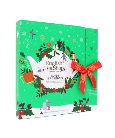 English Tea Shop Book Style Green Advent Calendar | 25 Pyramid Tea Bags | 50g