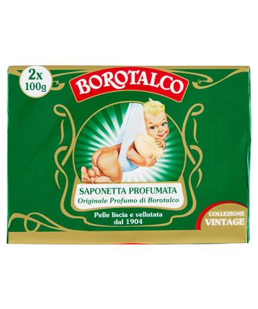 Borotalco Solid Soap Scented Solid Soap with Borotalcum Fragrance - Ideal for the Hygiene of your Hands for smooth and velvety skin - Two 100g Soaps