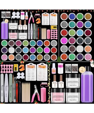 Yokilly Acrylic Nail Kit Acrylic Powder Nail Art Kit with Nail Art Tools Nail Extension Kit with False Nails Glitter and Nail Art Brushes Acrylic Nail Kits Set for Beginners (Colorful 1)