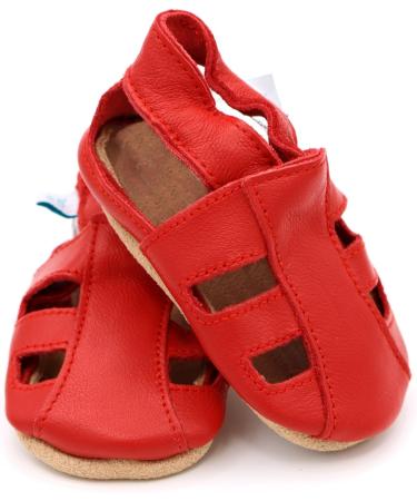 Dotty Fish Soft Leather Baby Shoes | Toddler Sandals | Non-slip Suede Soles | Red, 0-6 Months to 3-4 Years - Buy Online on SooperMarket.com