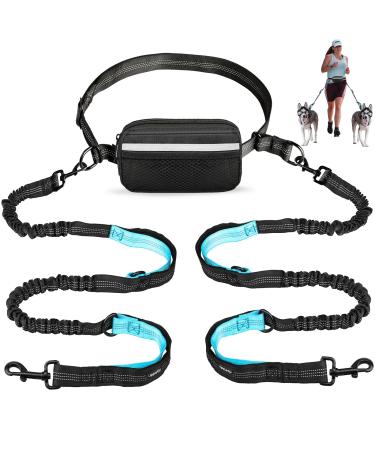 Uppetly Hands Free Dog Running Leash with Adjustable Waist Belt Dual Handle Elastic Bungees Retractable Rope for Medium and Large Dogs Reflective Stitches for Walking Hiking Biking With Pouch for 2 dogs