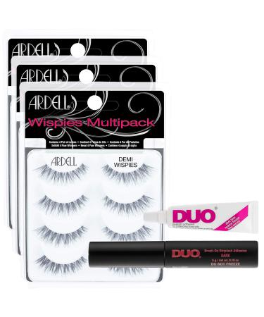 Ardell Multipack Lashes Demi Wispies - 12 pairs & duo Brush eyelash glue Dark - 2 Packs 5 Count