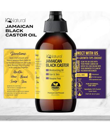 IQ Natural Jamaican Black Castor Oil 100% Pure Cold Pressed Scalp, Nail, and Hair Oil - 2 Pack (4oz each) - For Hair Growth and Skin Conditioning - Unscented - Buy Online on SooperMarket.com