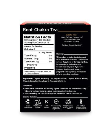 Organic Root Chakra Tea - Buddha Teas, USDA & OU Kosher, 18 Bleach-Free Bags - Buy Online on SooperMarket.com