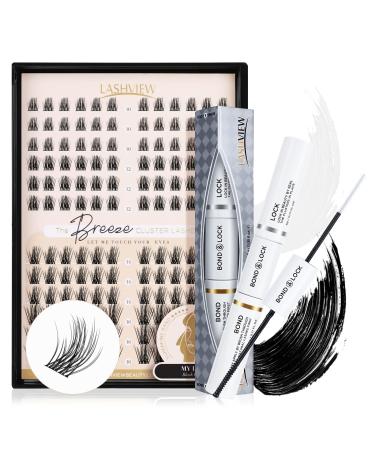 Lash Bond and Seal Cluster Lash Glue Strong Gentle Comfortable Lash Adhesive for All Day Wear+144 Pcs Cluster Lashes DIY Cluster Eyelash Extensions