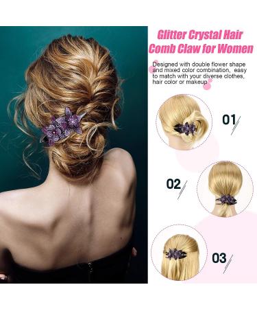 Rhinestone Double Flower Hair Clip Set - 8 Pieces | Crystal Glitter Hair Accessories for Women and Girls - Buy Online on SooperMarket.com