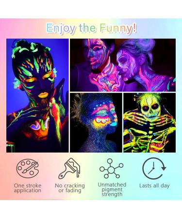 Glow UV Blacklight Face Body Paint Palette - 6 Neon Colors | Water Activated Washable Halloween Makeup & Cosplay Kit - Buy Online on SooperMarket.com