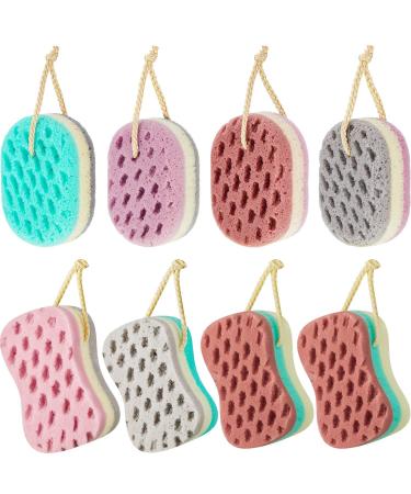 8 Pieces Soft Bath Sponge Shower Soothing Exfoliating Sponge Natural Fiber Foam Sponge Body Cleaning Scrubbing Sponge for Women Men Kids