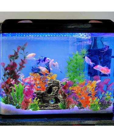 QUOZUO 25-Piece Aquarium Plants Decoration Set | Colorful Artificial Plants & Resin Cave Fish Tank Ornaments - Enhance Your Aquarium Today! - Buy Online on SooperMarket.com