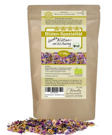 Direct & Friendly |Organic colored flower mixture |50g |Colorful dining blossom mixture made of rose marigold and cornflower petals 50 g (1 Pack)