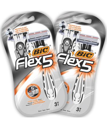 BIC Flex 5 disposable razor men 6 wet razors with 5 blades each with aloe vera & vitamin E for a gentle shave 3 pieces (2 -pack) single