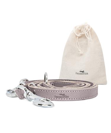 Freudenier dog leash made of certified leather 2m triple adjustable guide leash lovingly produced in Holland high quality and stylish amstelpark collection (gray-brown 20mm wide) 20mm wide gray brown
